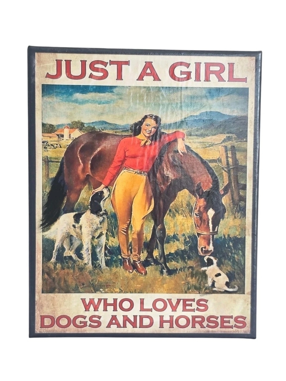 Just A Girl Who Loves Dogs & Horses Canvas Print Western Cowgirl Wall Decor 8x10
